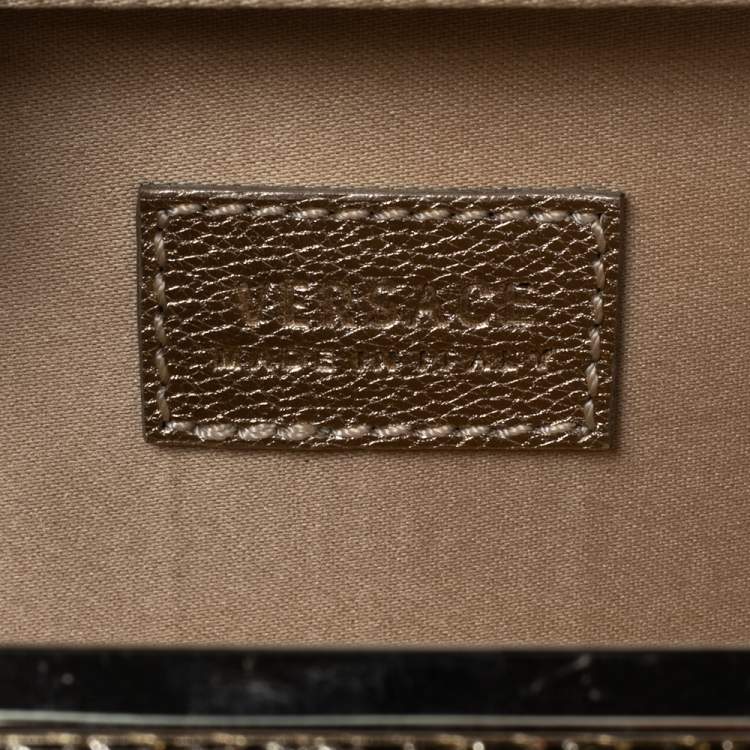 Pre Owned Versace Gold Karung Leather Crystal Flap Clutch