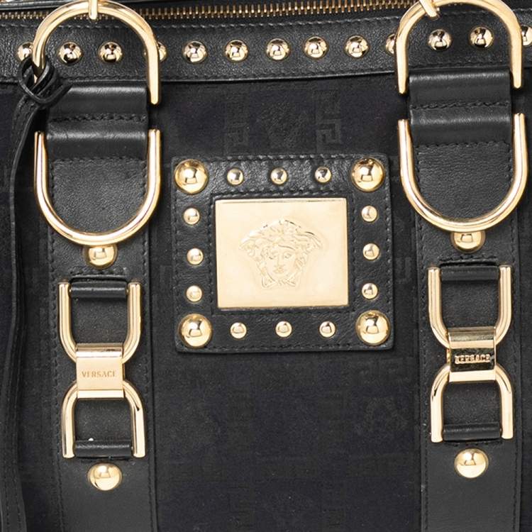 Pre Owned Versace Black Fabric and Leather Trim Snap Out Of It Satchel