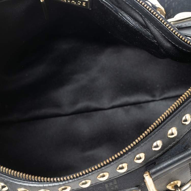 Pre Owned Versace Black Fabric and Leather Trim Snap Out Of It Satchel