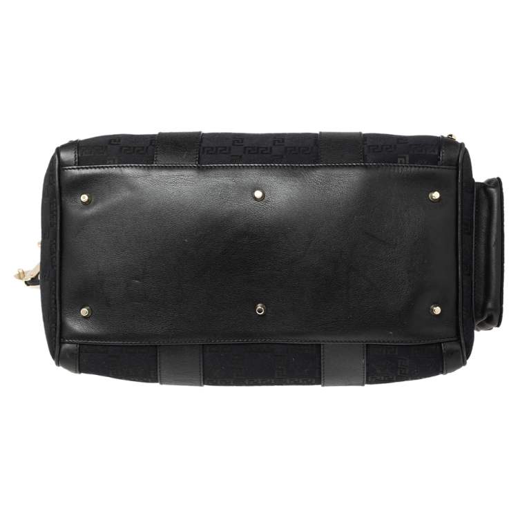 Pre Owned Versace Black Fabric and Leather Trim Snap Out Of It Satchel