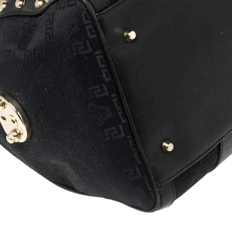 Pre Owned Versace Black Fabric and Leather Trim Snap Out Of It Satchel