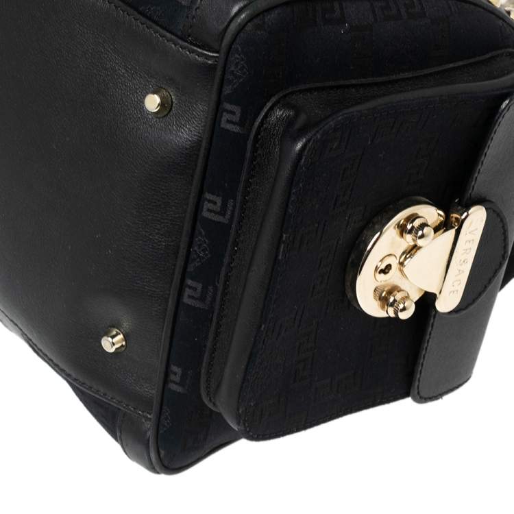 Pre Owned Versace Black Fabric and Leather Trim Snap Out Of It Satchel