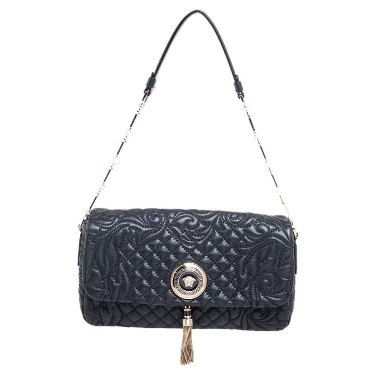 Pre Owned Versace Black Leather Vanitas Medea Shoulder Bag