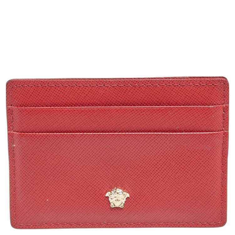 Pre Owned Versace Red Leather Medusa Card Case
