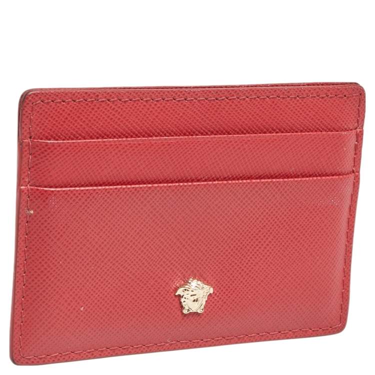Pre Owned Versace Red Leather Medusa Card Case