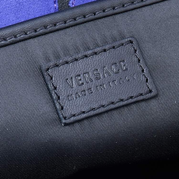 Pre Owned Versace Blue/Black Suede And Leather Patchwork Kmeoc Satchel