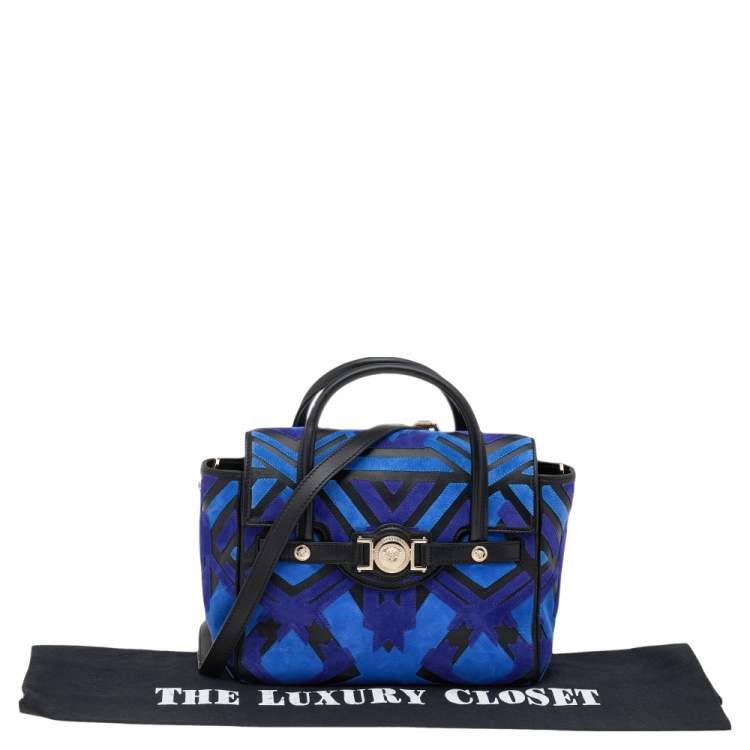 Pre Owned Versace Blue/Black Suede And Leather Patchwork Kmeoc Satchel