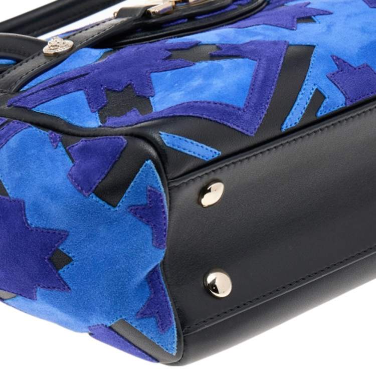 Pre Owned Versace Blue/Black Suede And Leather Patchwork Kmeoc Satchel