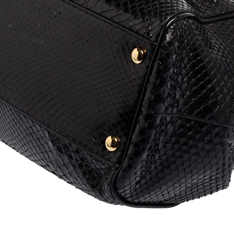 Pre Owned Versace Black Leather and Python Frame Studded Satchel 