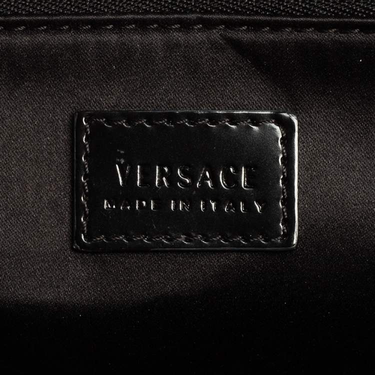 Pre Owned Versace Black Leather and Python Frame Studded Satchel 