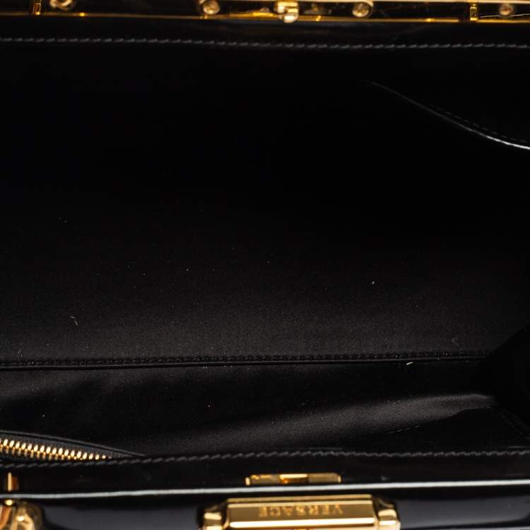 Pre Owned Versace Black Leather and Python Frame Studded Satchel 
