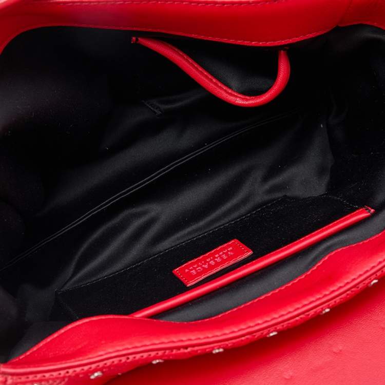 Pre Owned Versace Red Leather Small Medusa Medallion Tote