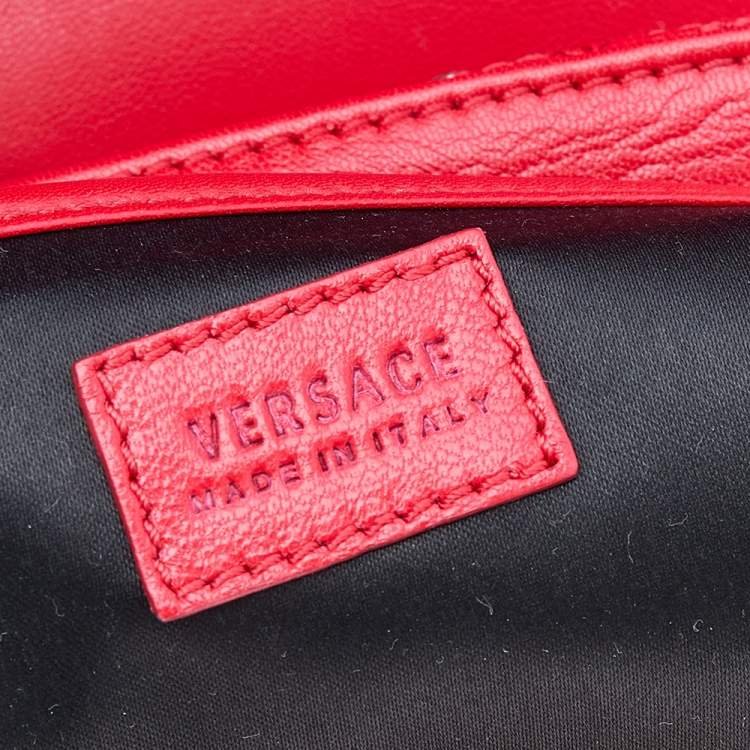 Pre Owned Versace Red Leather Small Medusa Medallion Tote