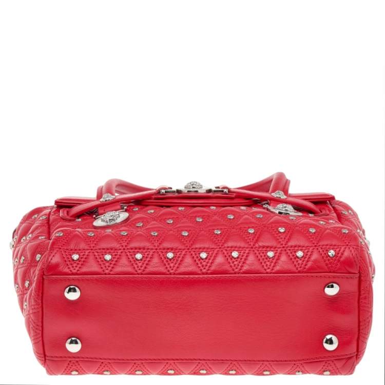 Pre Owned Versace Red Leather Small Medusa Medallion Tote