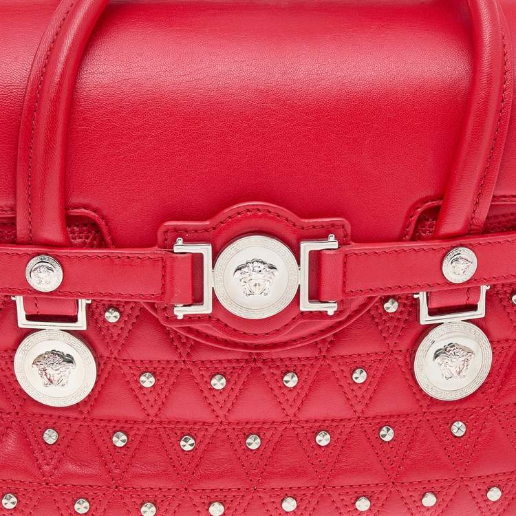 Pre Owned Versace Red Leather Small Medusa Medallion Tote