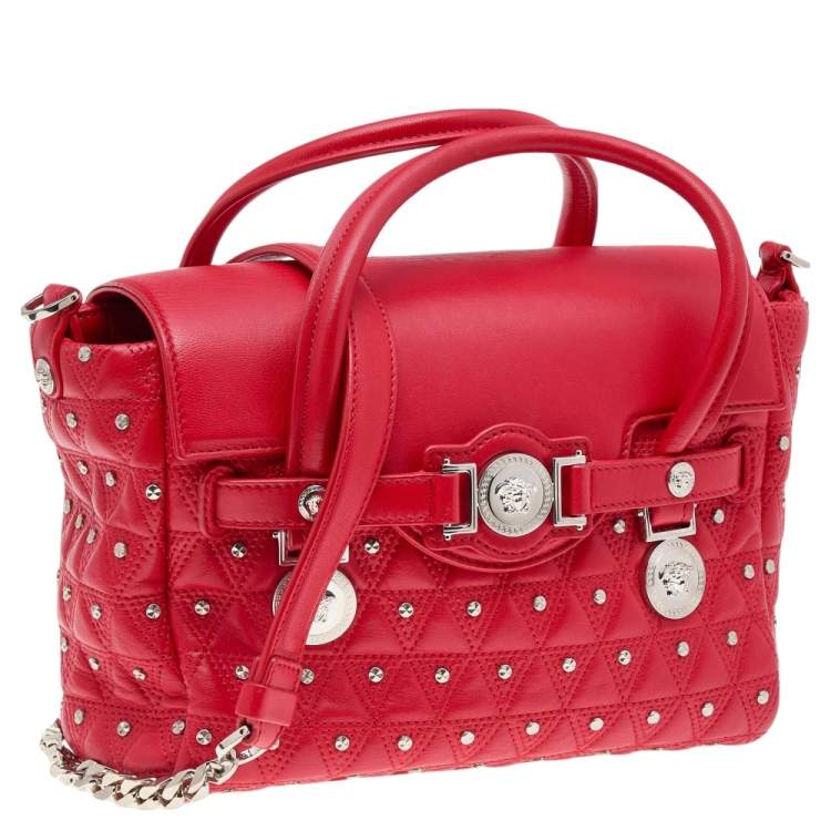 Pre Owned Versace Red Leather Small Medusa Medallion Tote