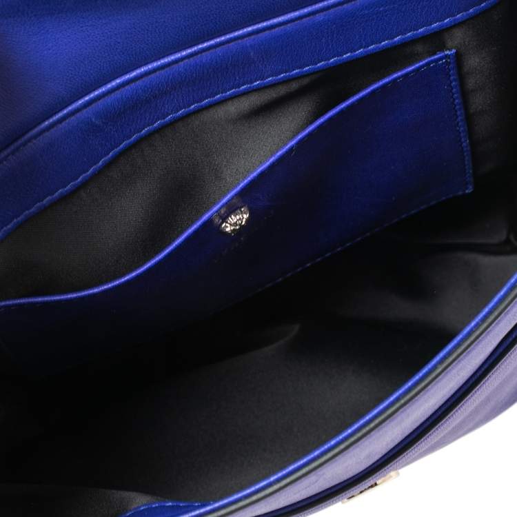 Pre Owned Versace Blue Leather Medusa Flap Top Handle Bag