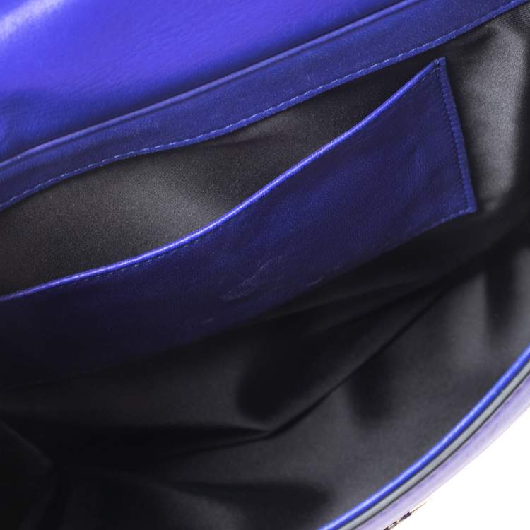 Pre Owned Versace Blue Leather Medusa Flap Top Handle Bag