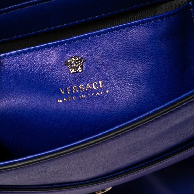 Pre Owned Versace Blue Leather Medusa Flap Top Handle Bag