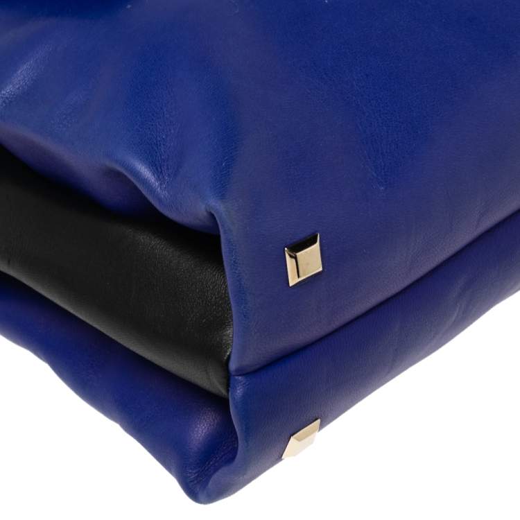 Pre Owned Versace Blue Leather Medusa Flap Top Handle Bag