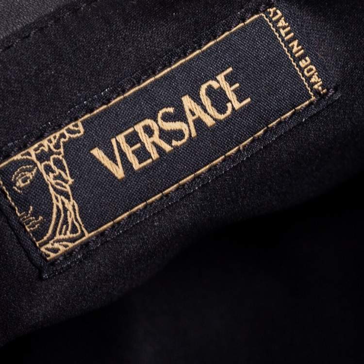 Pre Owned Versace Black Embroidered Print Fabric Studded Hobo