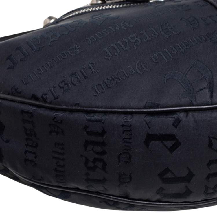 Pre Owned Versace Black Embroidered Print Fabric Studded Hobo