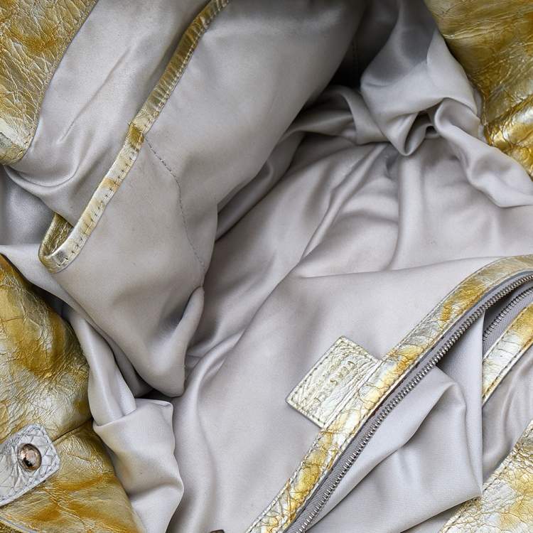 Pre Owned Versace Gold/Silver Leather Satchel