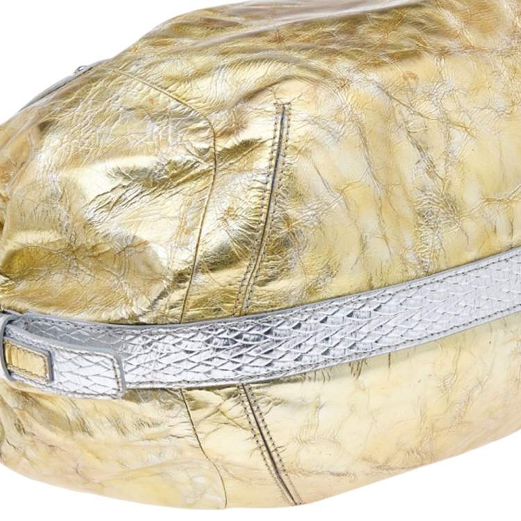 Pre Owned Versace Gold/Silver Leather Satchel