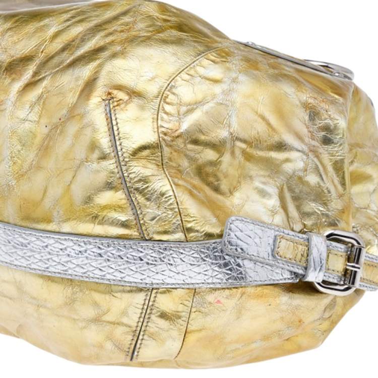 Pre Owned Versace Gold/Silver Leather Satchel