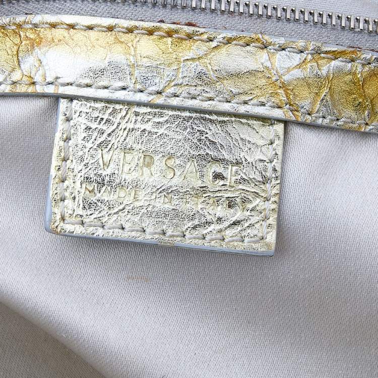 Pre Owned Versace Gold/Silver Leather Satchel
