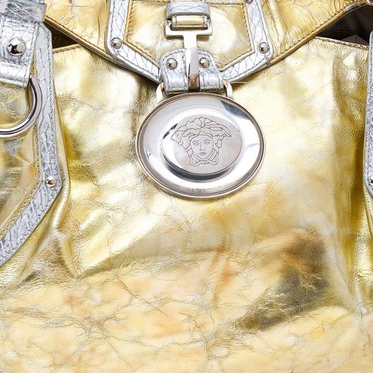 Pre Owned Versace Gold/Silver Leather Satchel