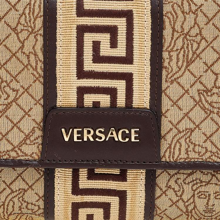 Pre Owned Versace Beige/Brown Medusa Canvas And Leather Continental Wallet