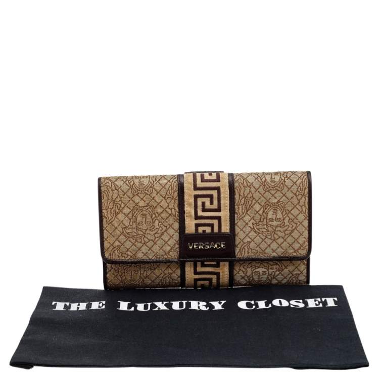 Pre Owned Versace Beige/Brown Medusa Canvas And Leather Continental Wallet