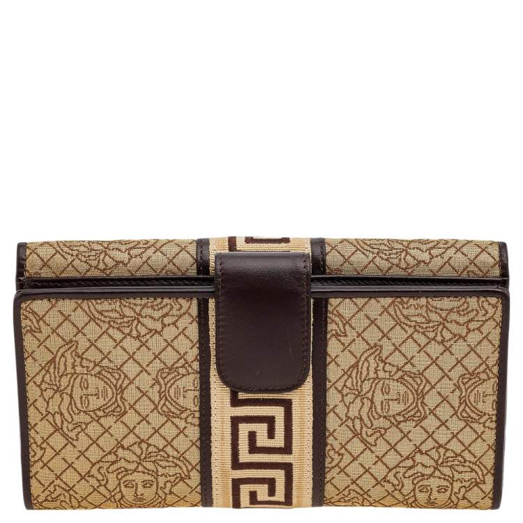 Pre Owned Versace Beige/Brown Medusa Canvas And Leather Continental Wallet