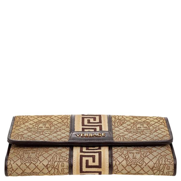 Pre Owned Versace Beige/Brown Medusa Canvas And Leather Continental Wallet