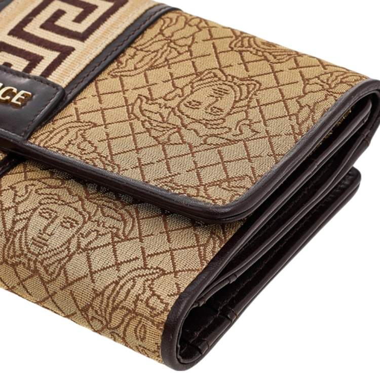 Pre Owned Versace Beige/Brown Medusa Canvas And Leather Continental Wallet