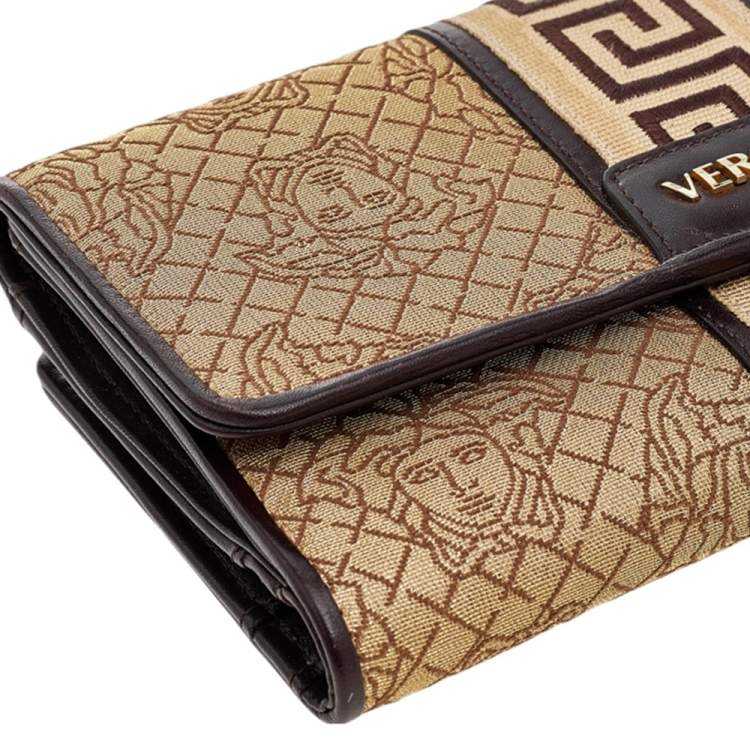Pre Owned Versace Beige/Brown Medusa Canvas And Leather Continental Wallet