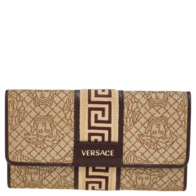 Pre Owned Versace Beige/Brown Medusa Canvas And Leather Continental Wallet