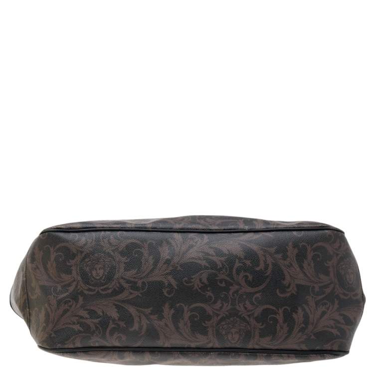Pre Owned Versace Brown/Black Barocco Print Coated Canvas and Leather Tote