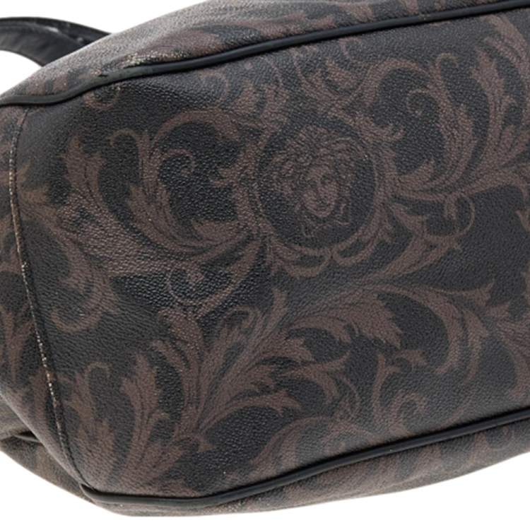 Pre Owned Versace Brown/Black Barocco Print Coated Canvas and Leather Tote
