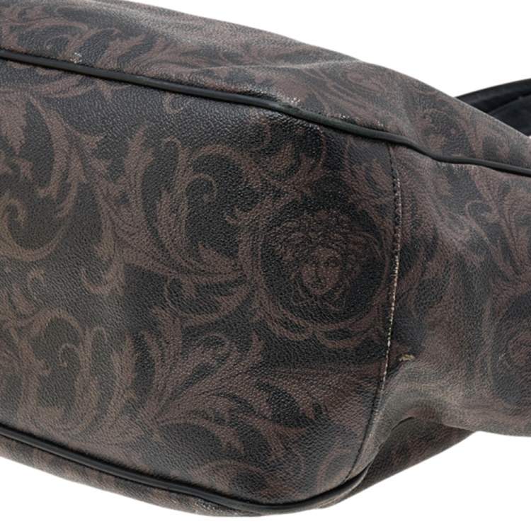 Pre Owned Versace Brown/Black Barocco Print Coated Canvas and Leather Tote