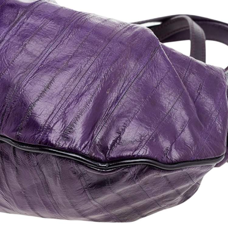 Pre Owned Versace Purple Eel and Patent Leather Hobo