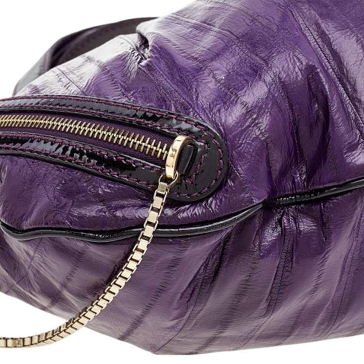 Pre Owned Versace Purple Eel and Patent Leather Hobo