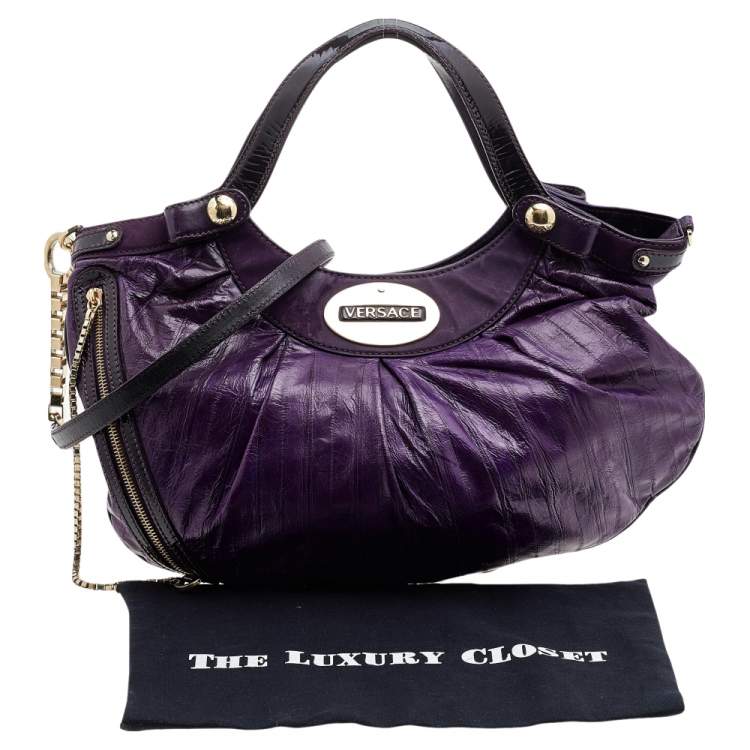 Pre Owned Versace Purple Eel and Patent Leather Hobo