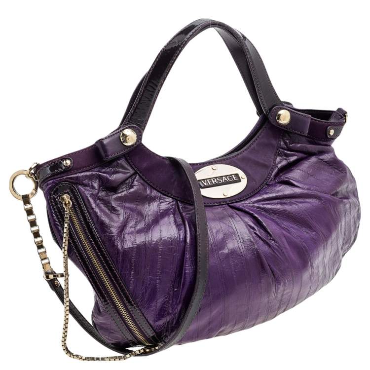 Pre Owned Versace Purple Eel and Patent Leather Hobo