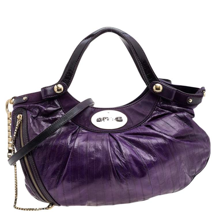 Pre Owned Versace Purple Eel and Patent Leather Hobo