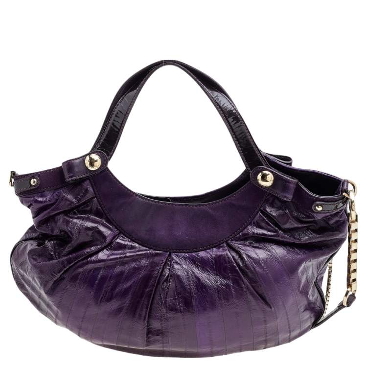 Pre Owned Versace Purple Eel and Patent Leather Hobo