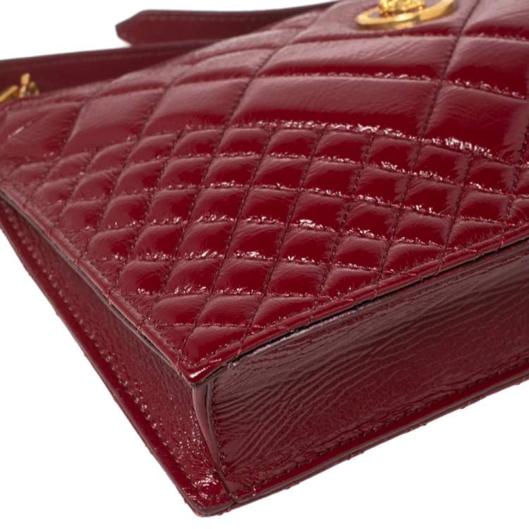 Pre Owned Versace Red Quilted Patent Leather Crossbody Bag