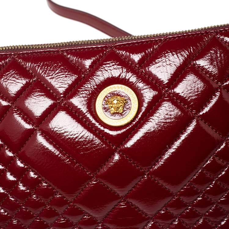 Pre Owned Versace Red Quilted Patent Leather Crossbody Bag