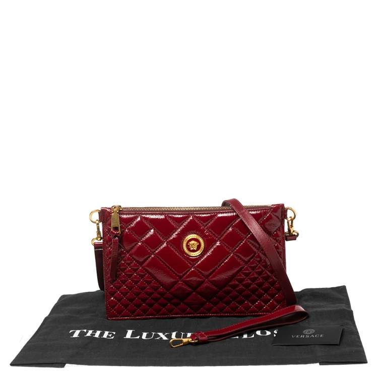 Pre Owned Versace Red Quilted Patent Leather Crossbody Bag